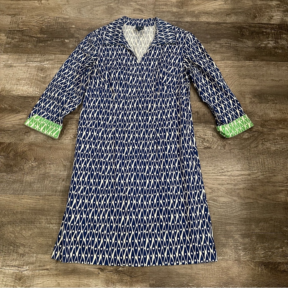 Melly M‎ Navy and Lime Geometric Long Sleeve Dress